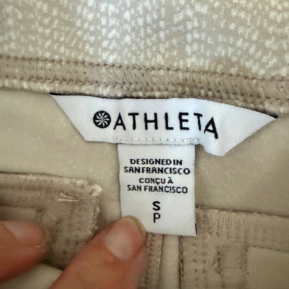 Athleta Textured Print Cropped Ankle Pants Beige White Small Zipper Hem Pockets - Picture 8 of 10